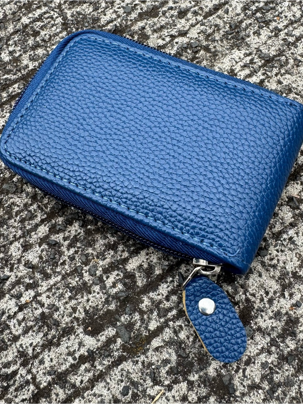 Blue Leather Zip Card Wallet - Men Accessories